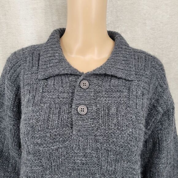 Northern Isles Knitted by Hand Gray Wool Vintage Sweater With Collar Medium - Picture 6 of 11
